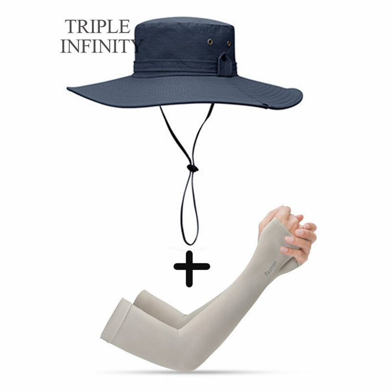 Chapéu de Pesca Masculino Proteção UV + Manga Protetora de Brinde
